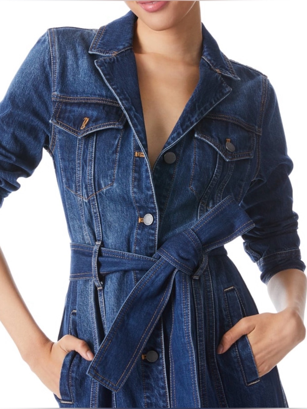 NWOT Alice + Olivia Daren Maxi Denim Jacket/Dress. Size XS - Picture 7 of 16